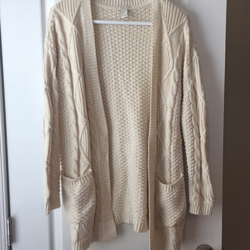 Forever 21 Cream Knit Cable Cardigan